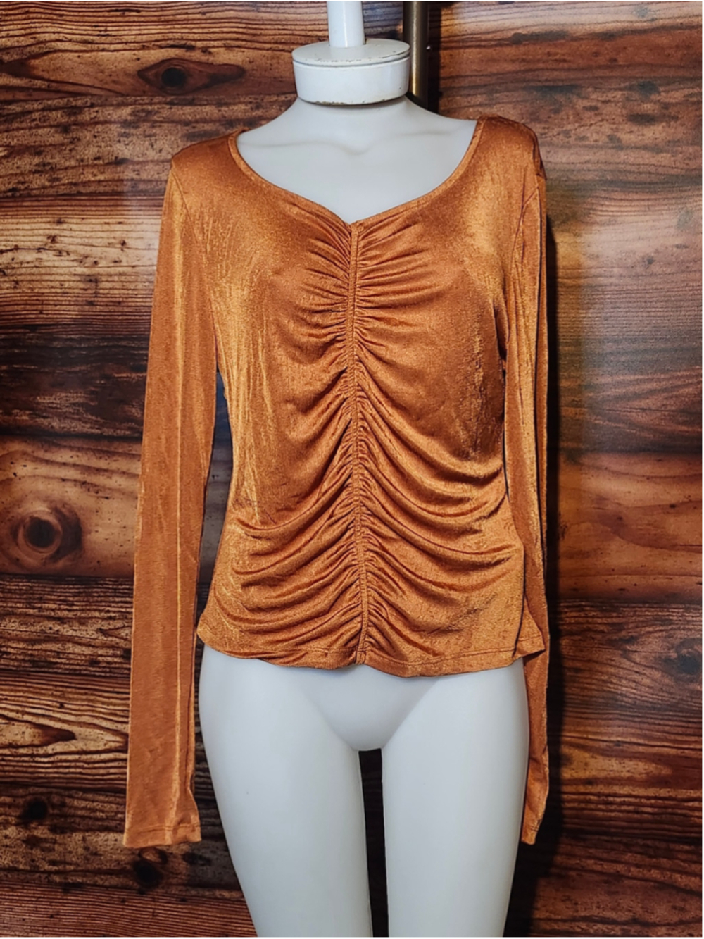 Women's Anthropologie Long Sleeve Ruched Top, Copper M